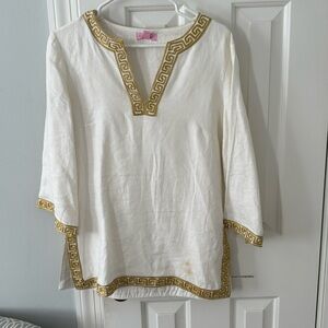 Lily Pulitzer M tunic gold key trim white linen